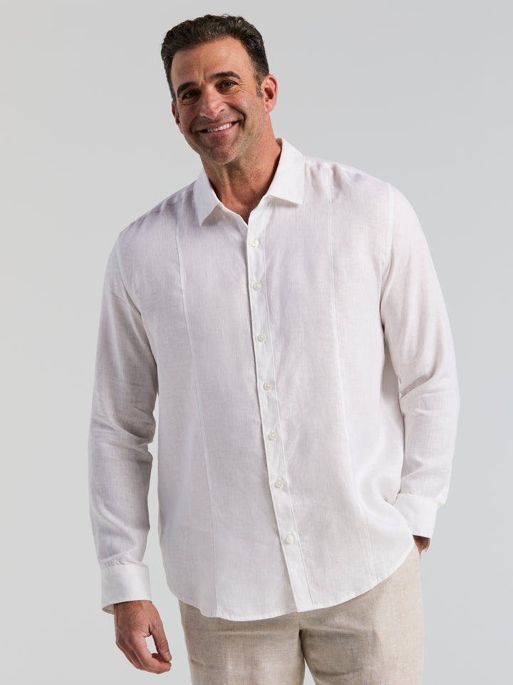 Big & Tall Solid Linen Sport Shirt (Bright White) 