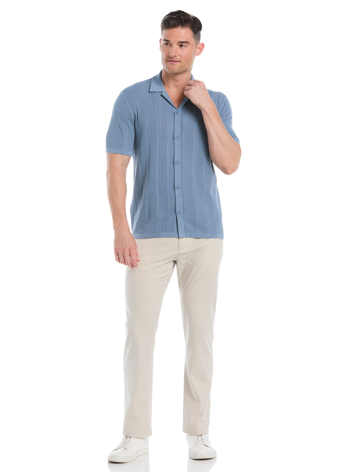 Mesh Stripe Short Sleeve Sweater (Windward Blue) 