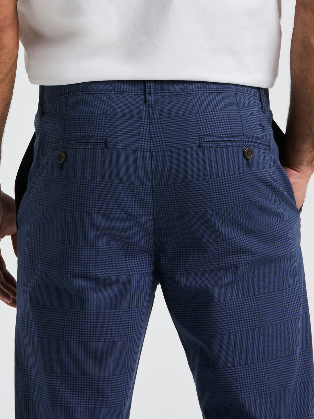Cotton Blend Slim Fit Plaid Pants (Dark Sapphire) 