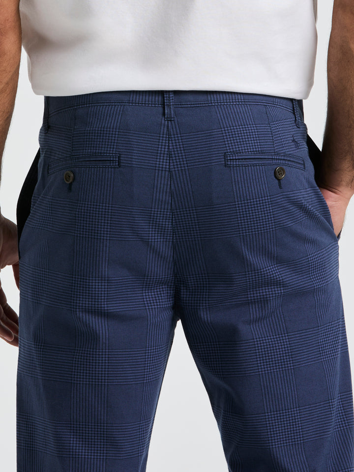 Cotton Blend Slim Fit Plaid Pants (Dark Sapphire) 
