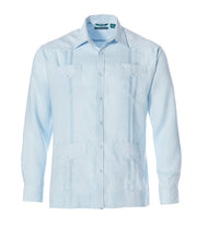 Big and Tall 100% Linen Long Sleeve 4 Pocket Guayabera (Cashmere Blue) 