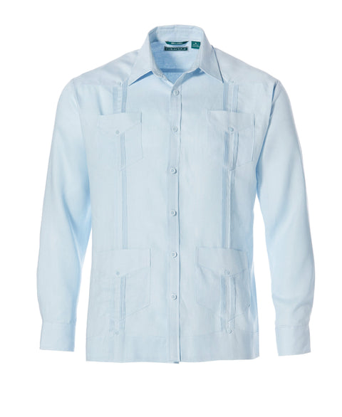 Big and Tall 100% Linen Long Sleeve 4 Pocket Guayabera (Cashmere Blue) 