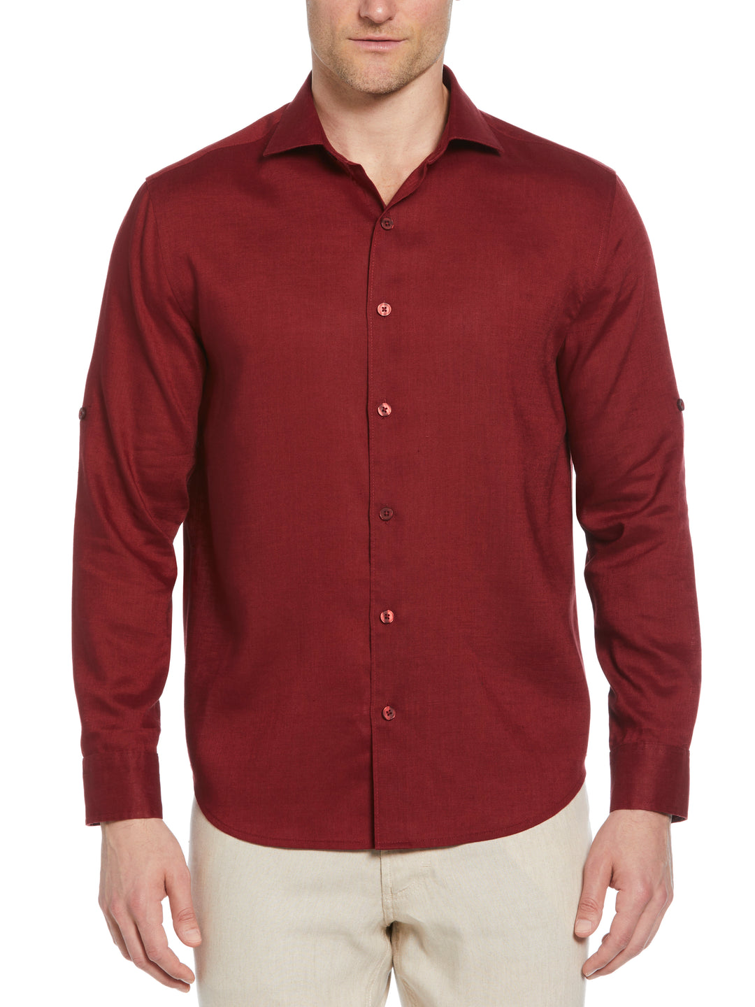 Linen Blend Wrinkle-Resistant Shirt (Cabernet) 