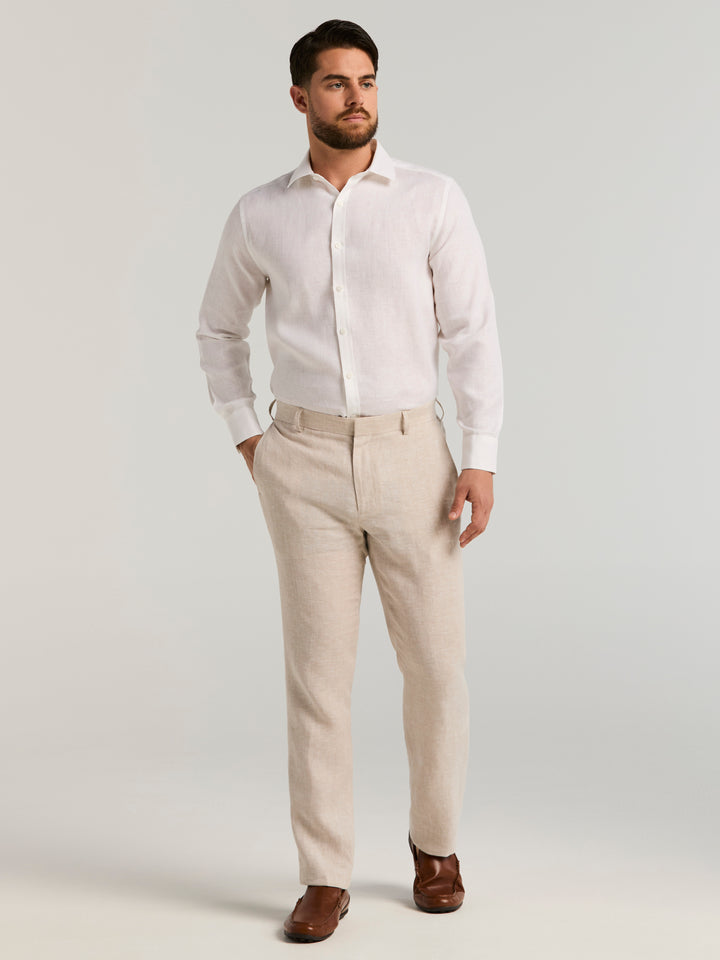 Delave Linen Flat Front Pant (Natural Linen) 