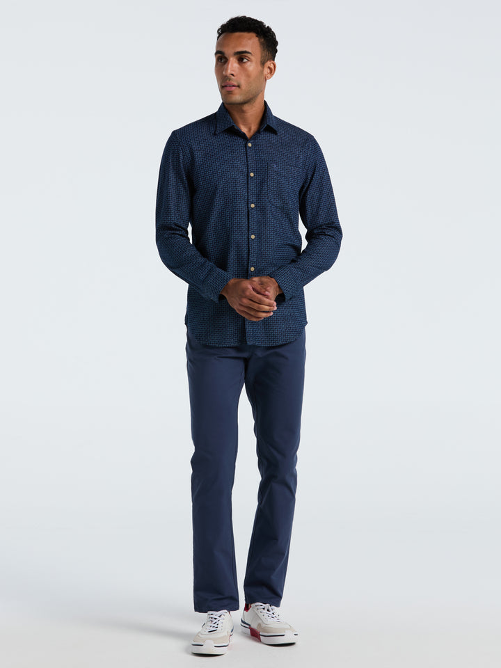 Indigo Print Cotton Shirt (Dark Sapphire) 