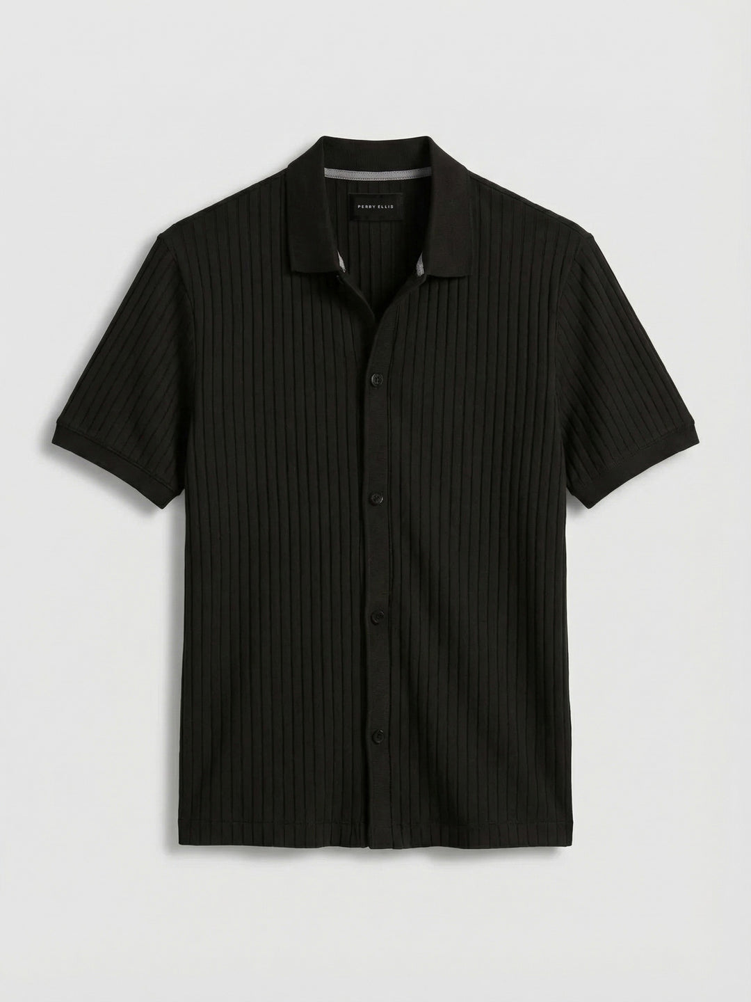 Ribbed Button Up Shirt (Black) 
