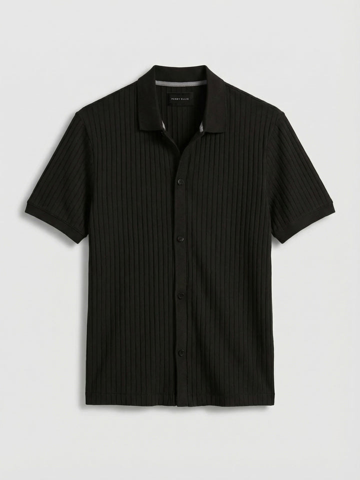 Ribbed Button Up Shirt (Black) 