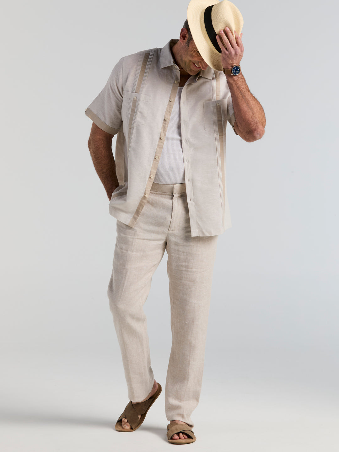 Big & Tall Linen Blend Guayabera Shirt – Perry Ellis