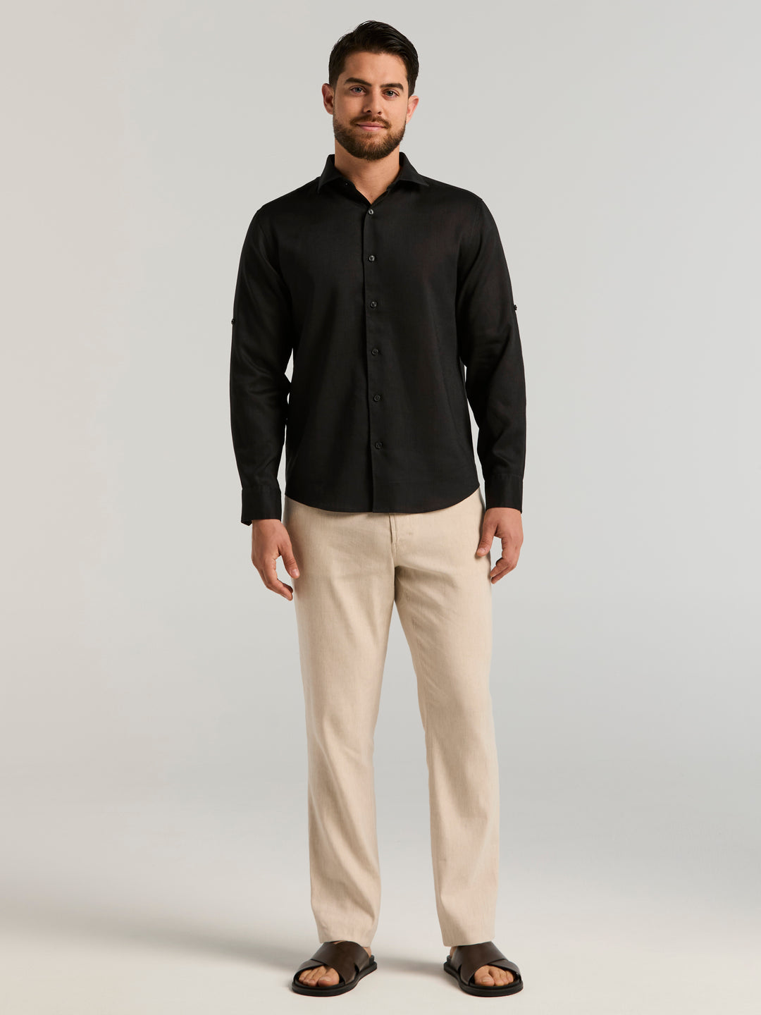 Linen Blend Wrinkle-Resistant Shirt (Jet Black) 