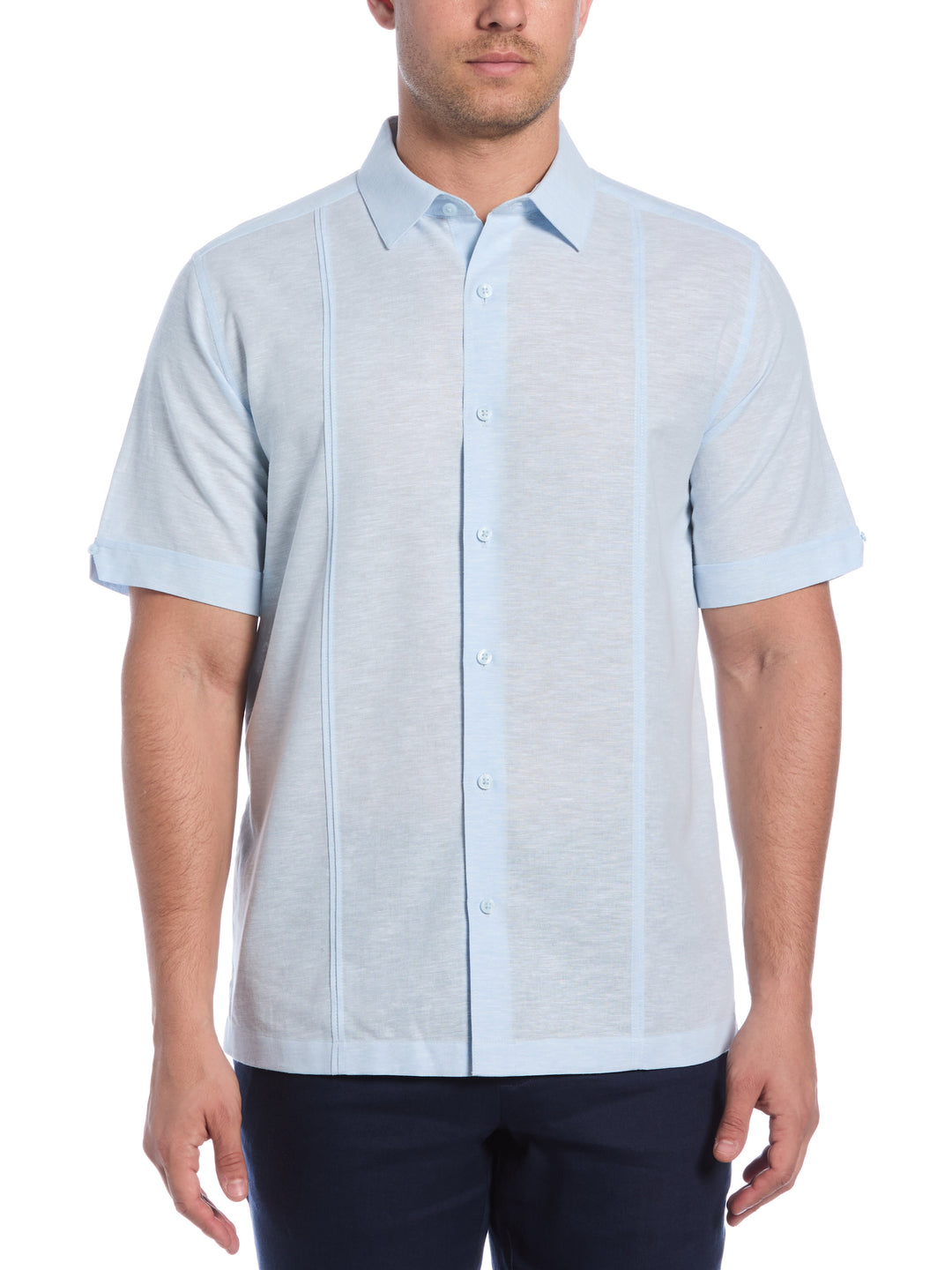 Linen Blend Tuck Panel Shirt (Dream Blue) 