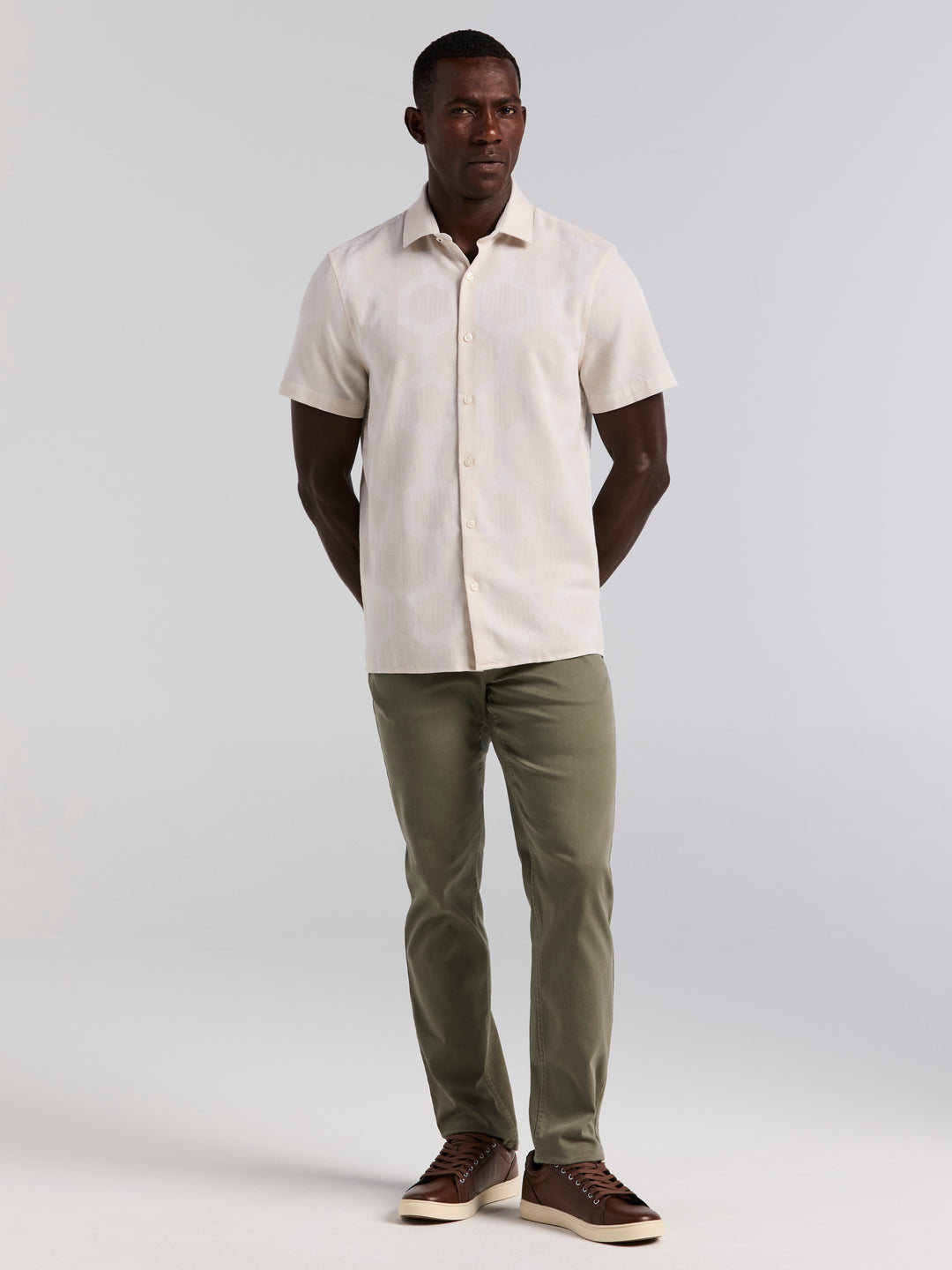 Large Geo Jacquard Cotton Linen Shirt (Silver Birch) 