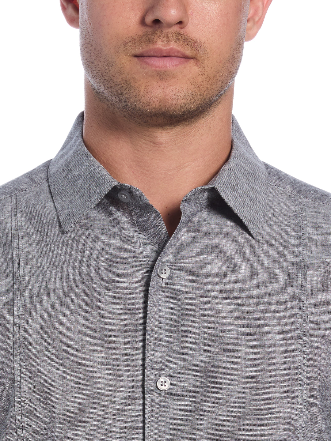 Linen Blend Tuck Panel Shirt (Jet Black) 