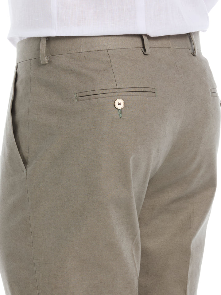 Linen Blend Flat Front Pant (Burnt Olive) 