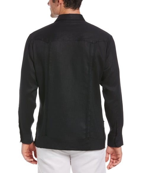 Big and Tall 100% Linen Long Sleeve 4 Pocket Guayabera (Jet Black) 