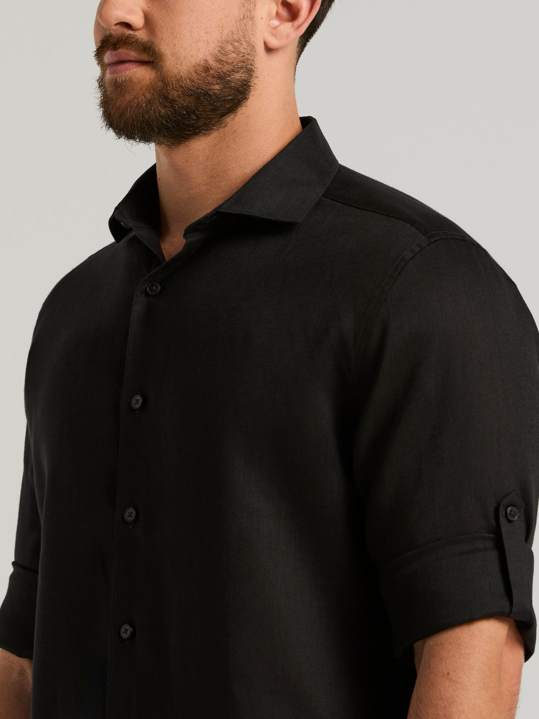 Linen Blend Wrinkle-Resistant Shirt (Jet Black) 
