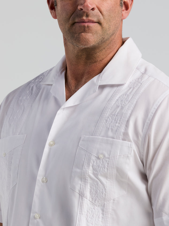 Big & Tall Poplin Guayabera Shirt (Pure White) 