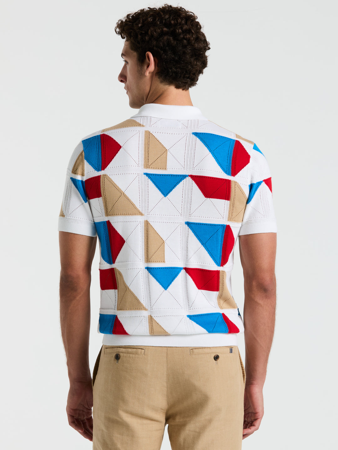 Muticolor Jacquard Sweater Polo  (Bright White) 