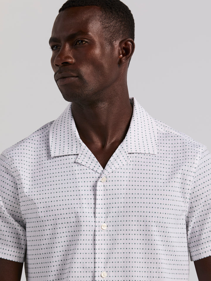 Hexagon Pop Print Camp Collar Shirt (Bright White) 