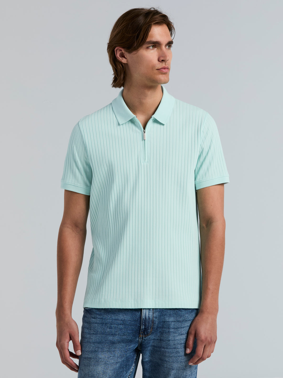 Quarter Zip Ribbed Polo (Skylight) 