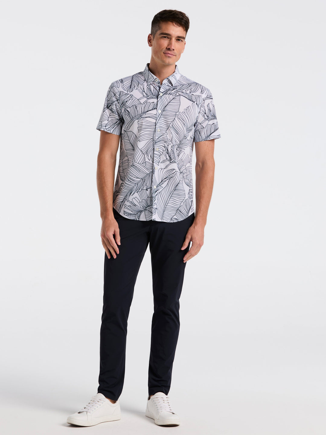 Slim Fit Botanical Print Shirt (Bright White) 