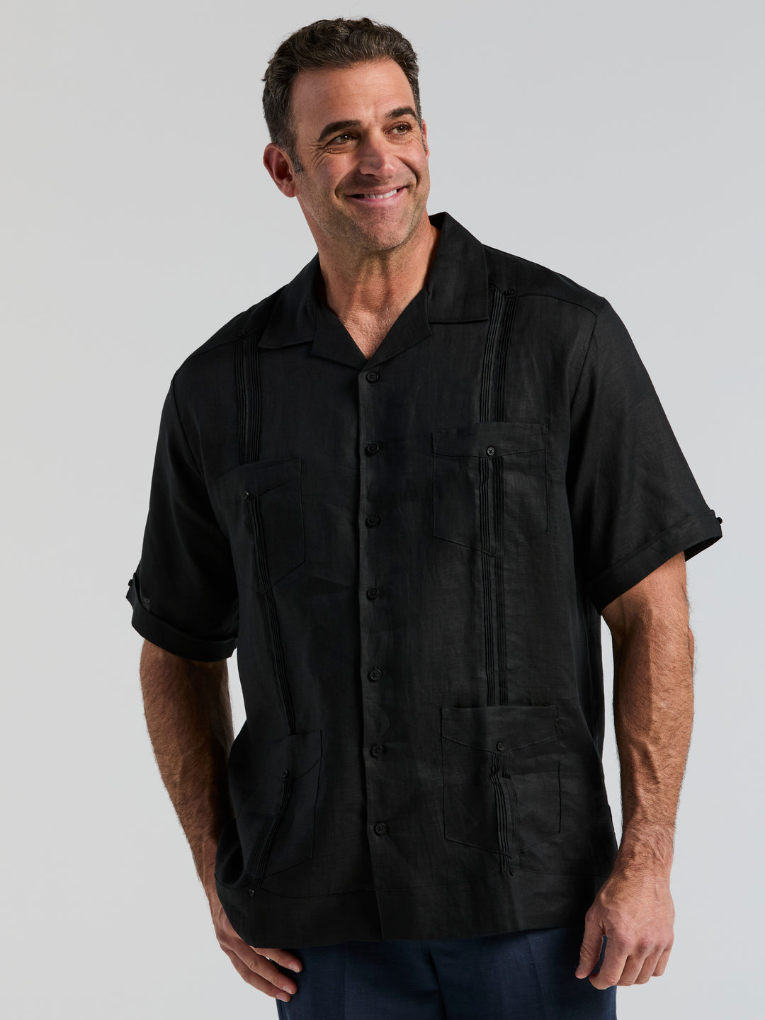 Linen Guayabera Shirt (Jet Black) 