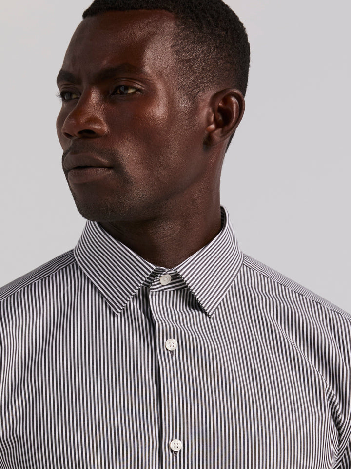 Cotton Slim Fit Bengal Stripe Shirt (Black) 