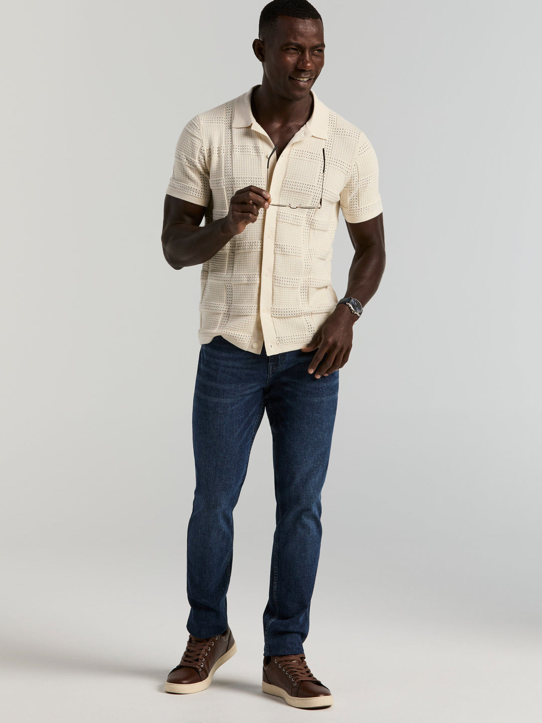 SS Open Stitch Jacquard Btn Front (Birch) 