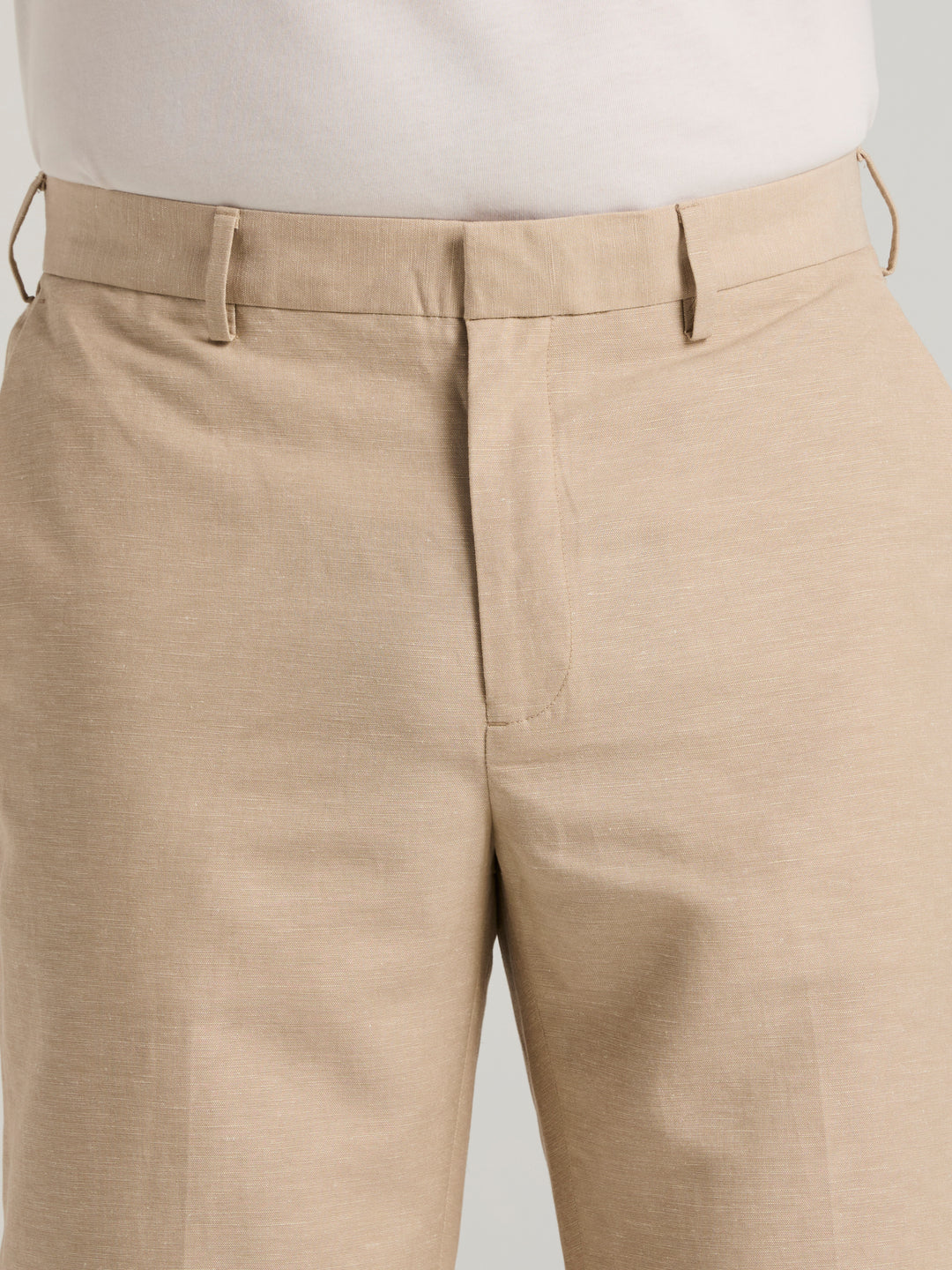 Linen Blend Flat Front Dress Pant (Khaki) 