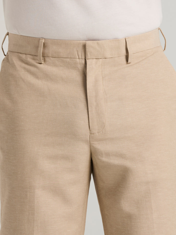 Linen Blend Flat Front Dress Pant (Khaki) 