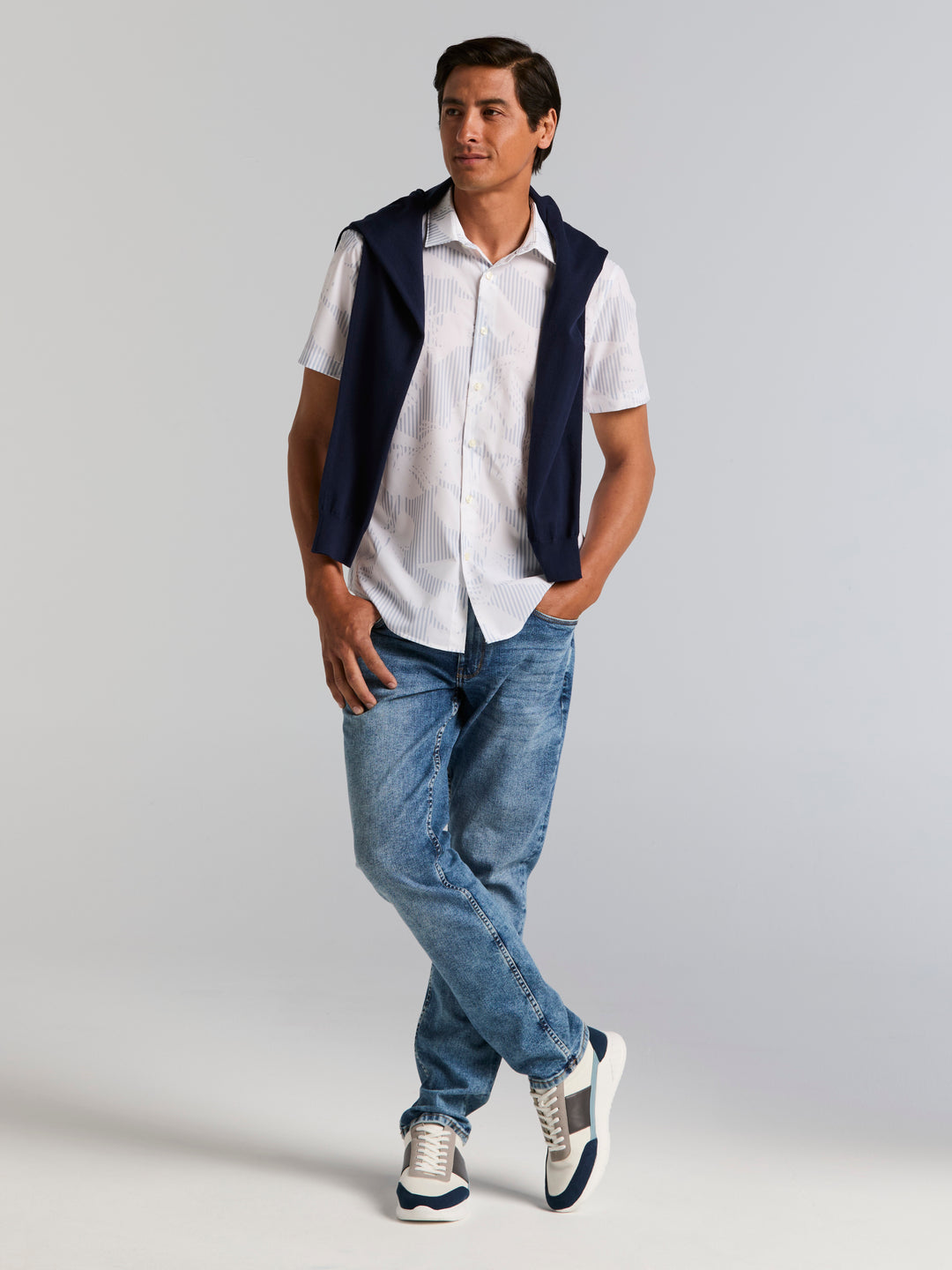 Slim Fit Short Sleeve Feather Print Shirt (Kentucky Blue) 