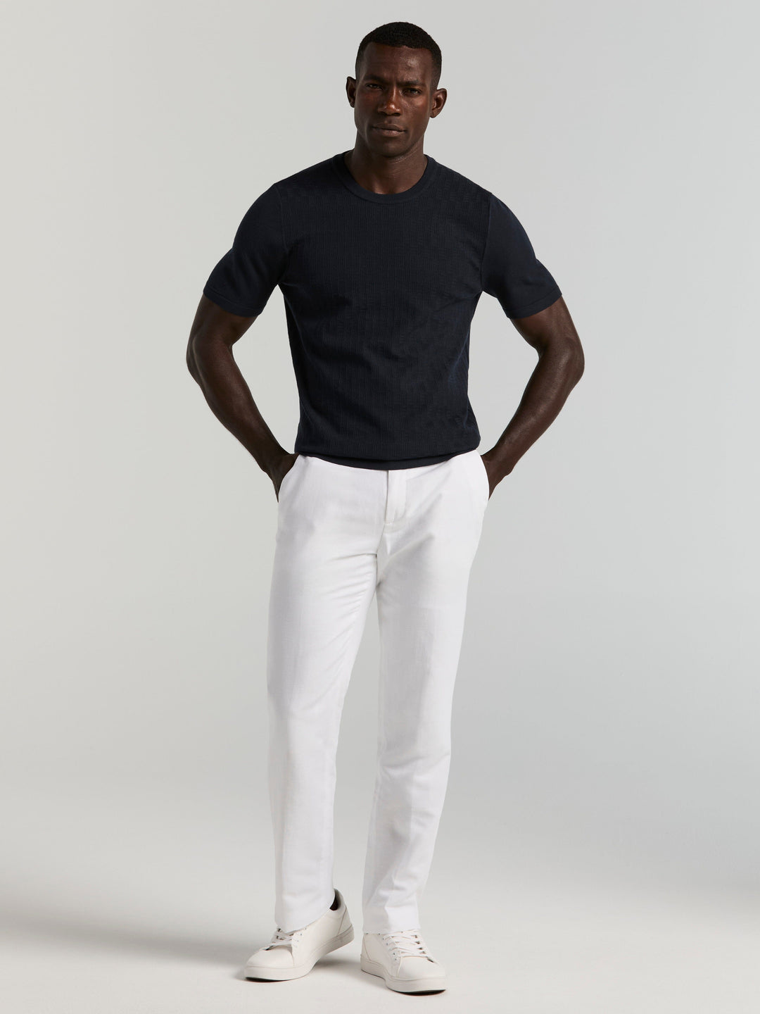 Short Sleeve Geo Texture Crew Sweater (Dark Sapphire) 