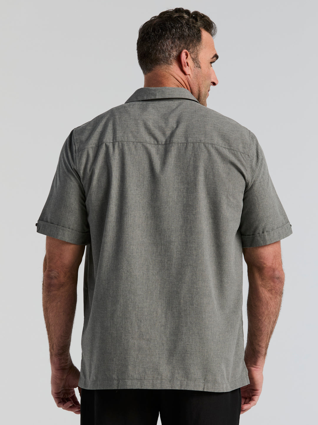 Big & Tall Chambray Geo Embroidery Shirt (Steeple Gray) 