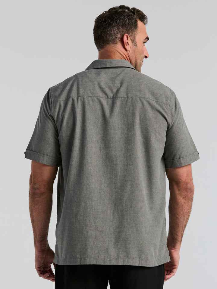 Big & Tall Chambray Geo Embroidery Shirt (Steeple Gray) 