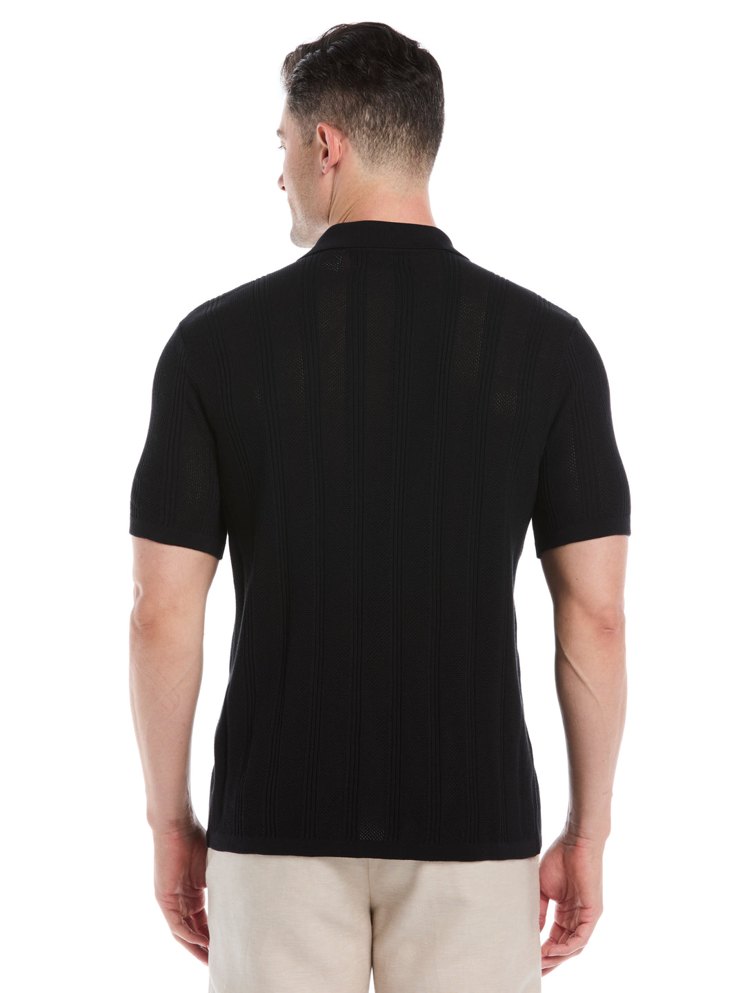 Mesh Stripe Short Sleeve Sweater (Jet Black) 