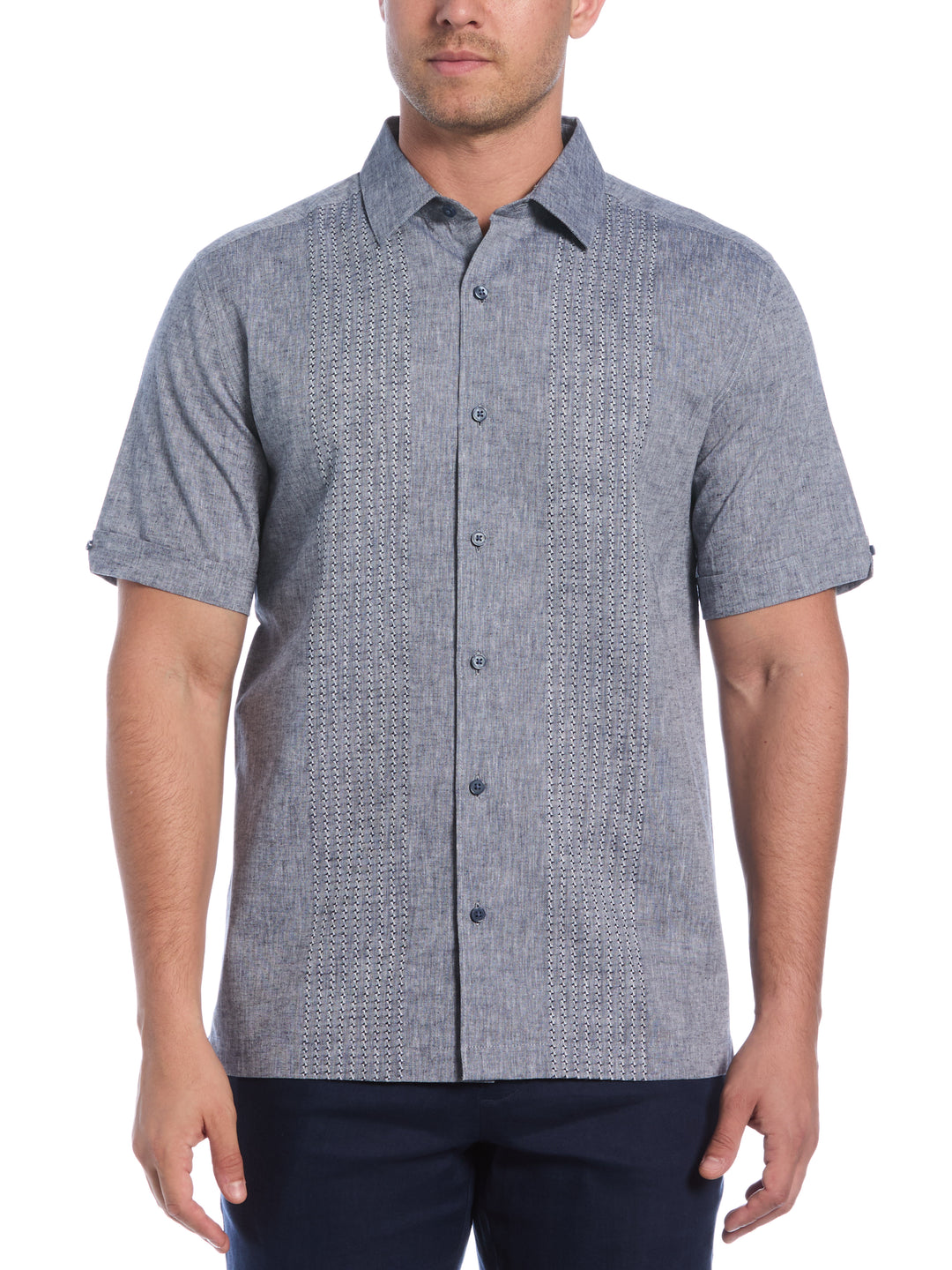 Linen Blend Dobby Panels Shirt (Dress Blues) 