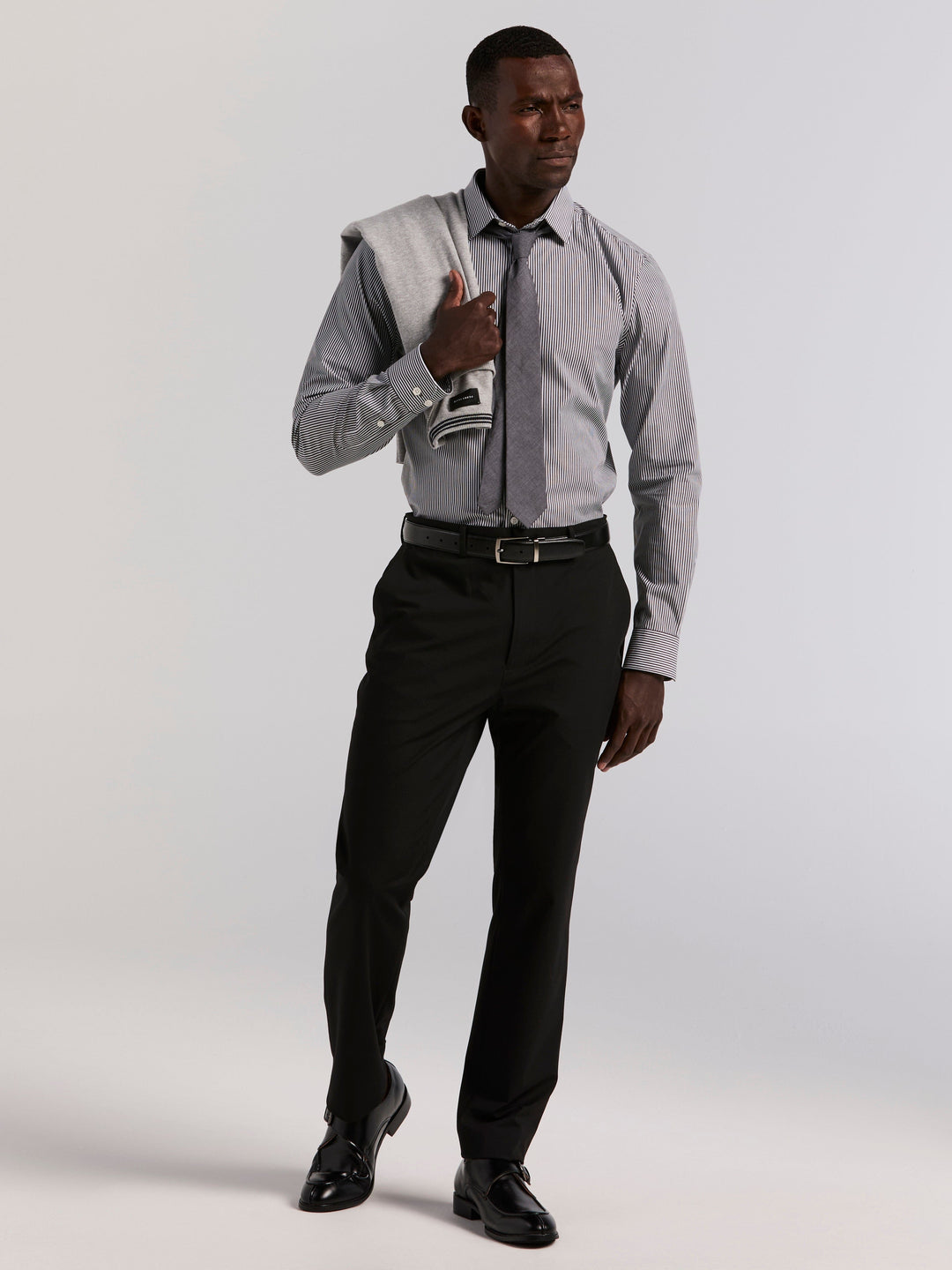 bengal stripe dress shirt Perry Ellis Men's Slim Fit Bengal Stripe Cotton Dress Shirt in Black, Size 16.5, Cotton/Elastane Long Sleeves
