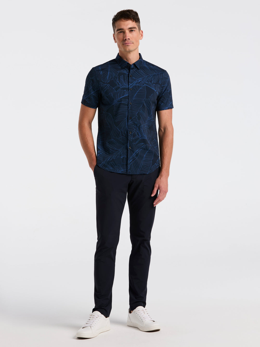 Slim Fit Botanical Print Shirt (Dark Sapphire) 