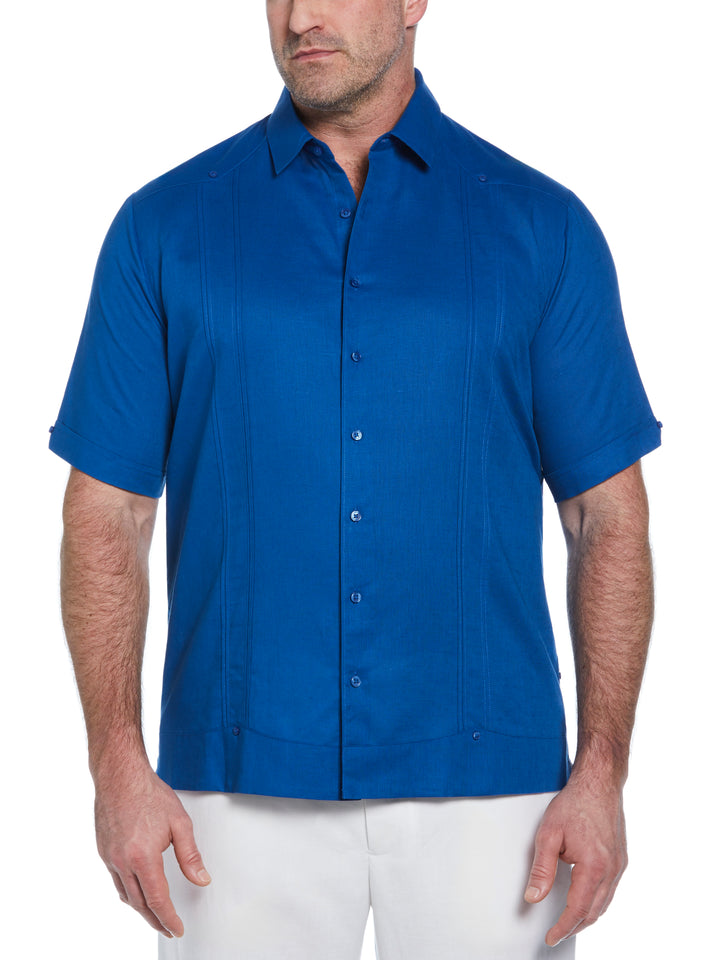 Big & Tall Linen Blend Guayabera Shirt (True Blue) 