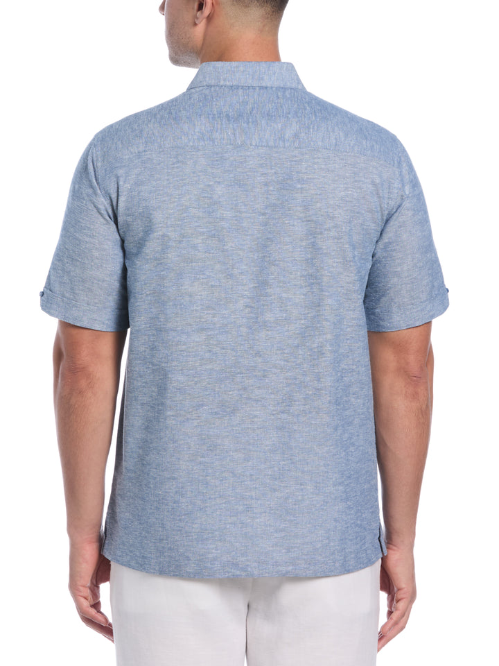 Linen Blend Tuck Panel Shirt (Dark Blue) 