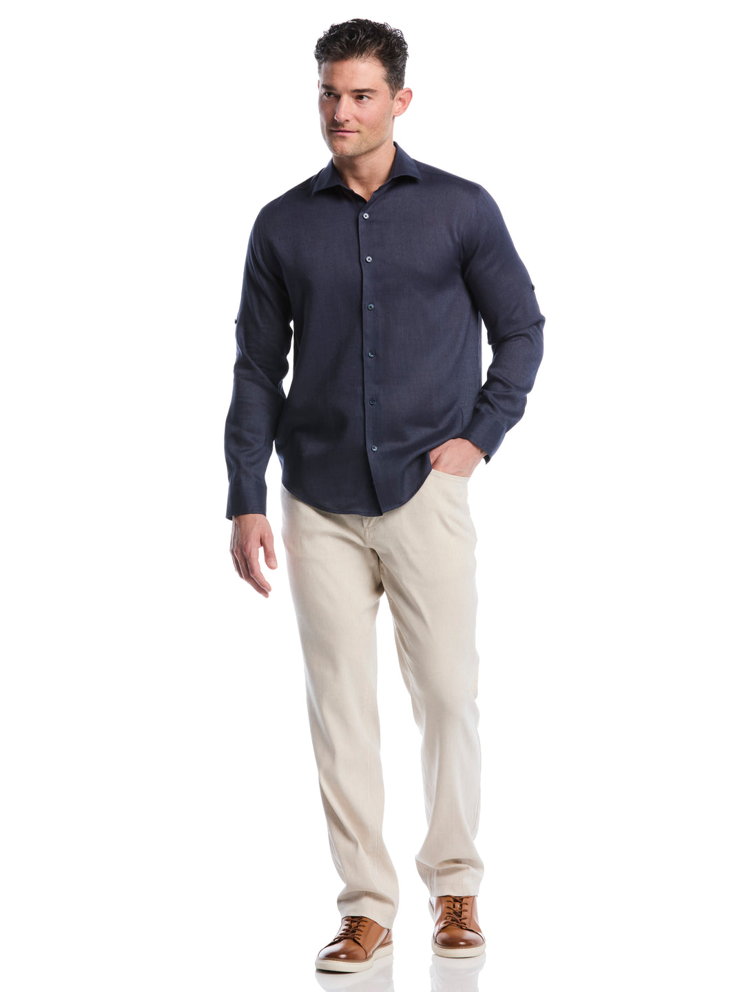 Linen Blend Wrinkle-Resistant Shirt (Mood Indigo) 