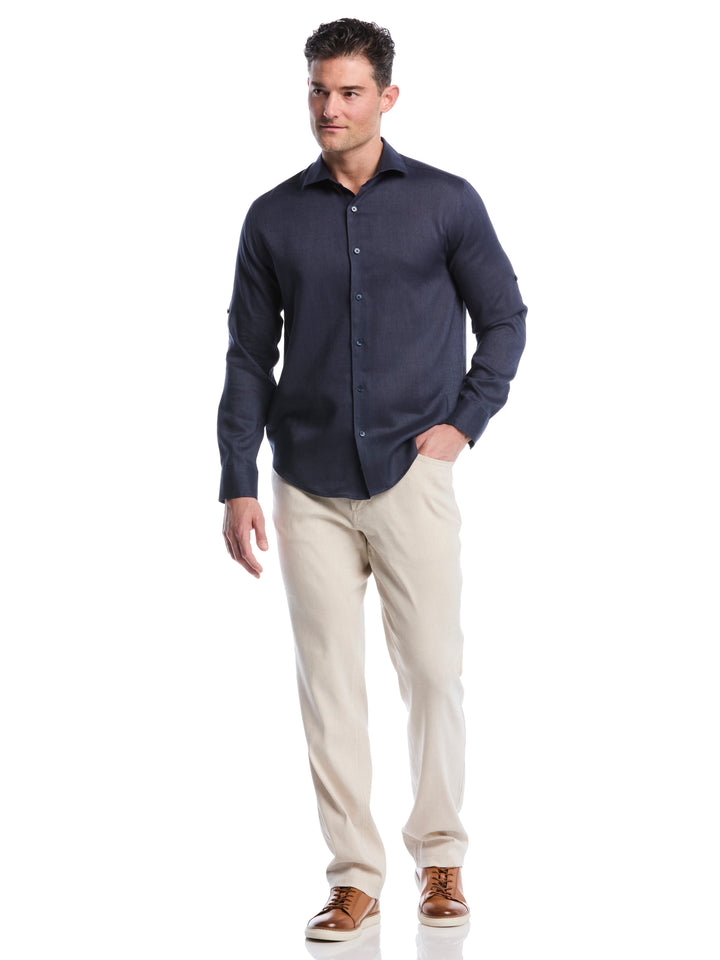 Linen Blend Wrinkle-Resistant Shirt (Mood Indigo) 