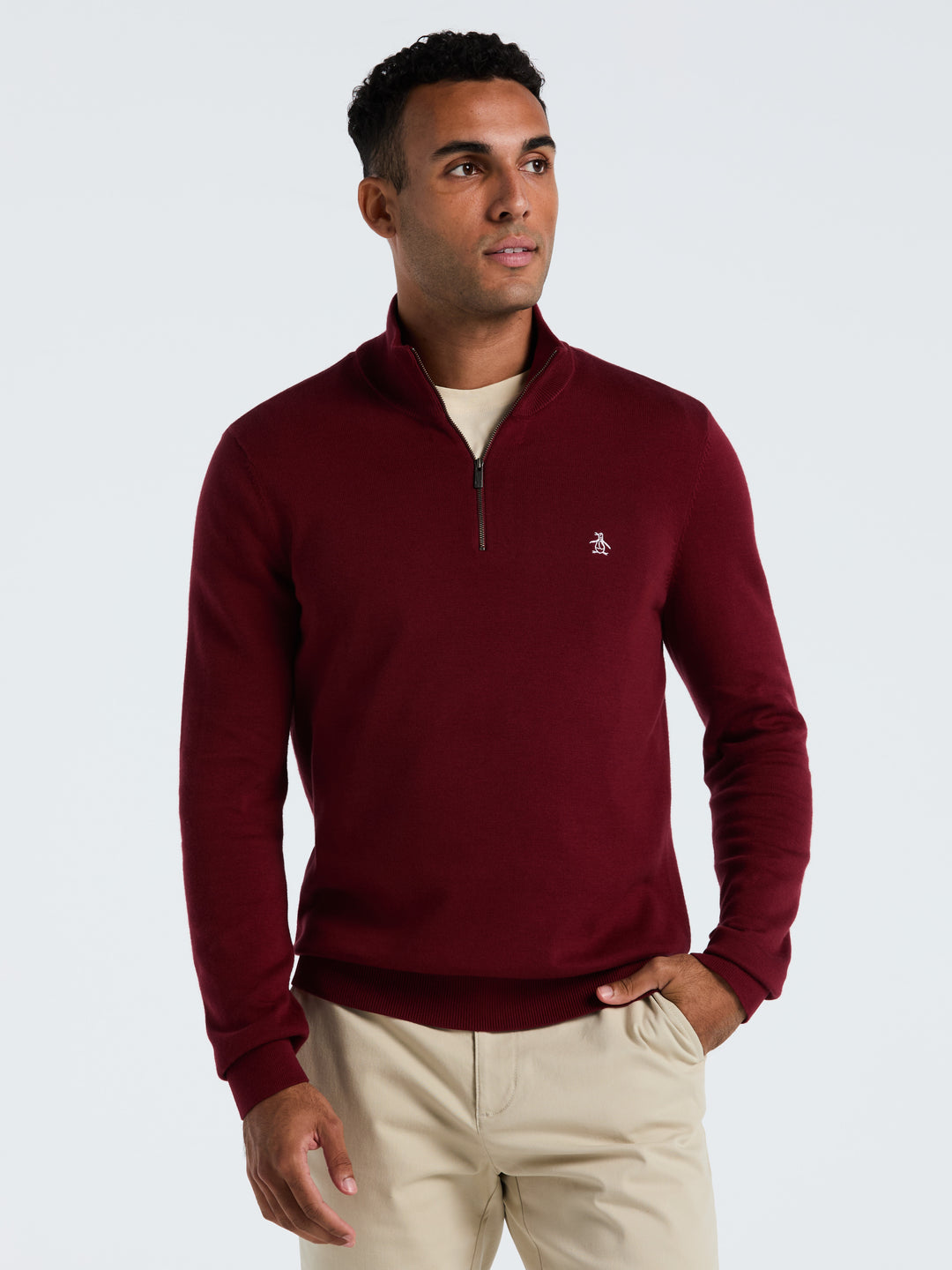 1/4 Zip Cotton Jersey Sweater (Cabernet) 