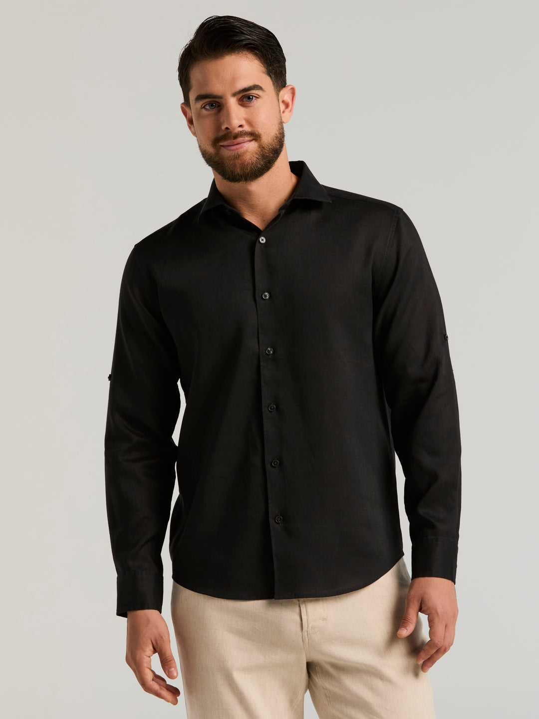Linen Blend Wrinkle-Resistant Shirt (Jet Black) 