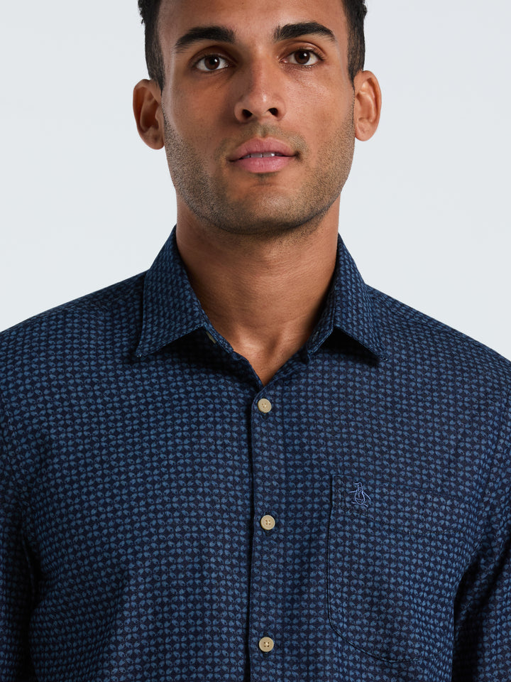 Indigo Print Cotton Shirt (Dark Sapphire) 