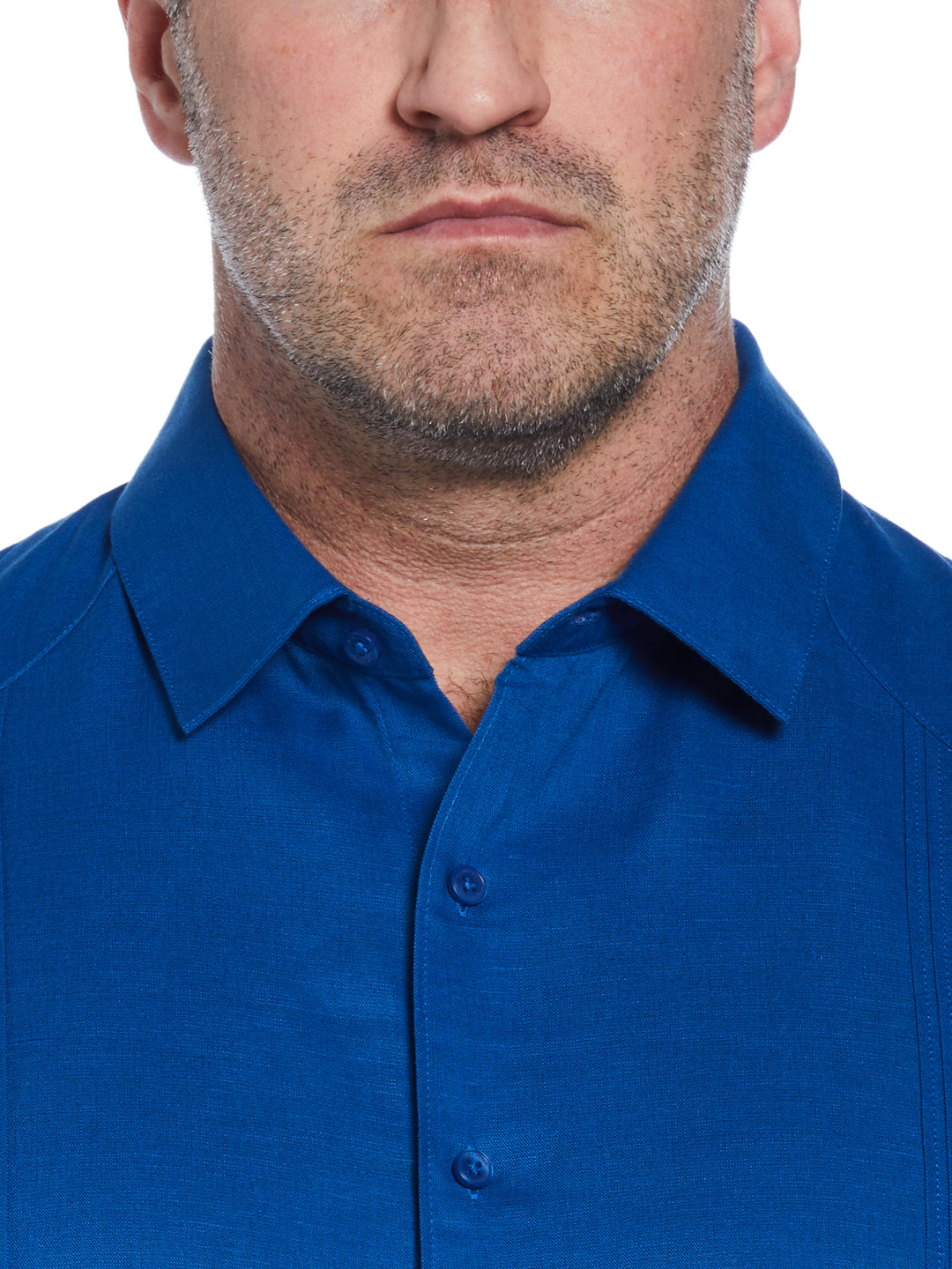 Big & Tall Linen Blend Guayabera Shirt (True Blue) 