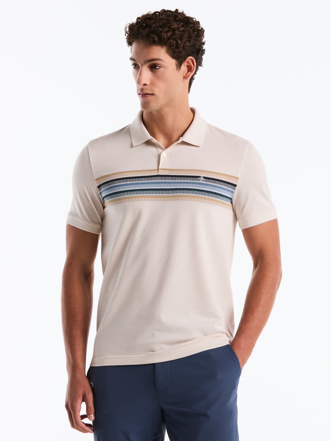 Birdseye Pique Multi Chest Stripe Polo (Birch) 