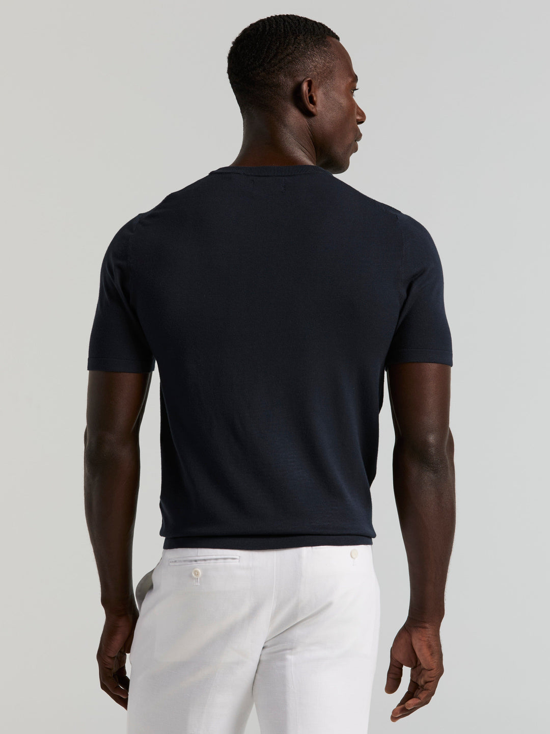 Short Sleeve Geo Texture Crew Sweater (Dark Sapphire) 