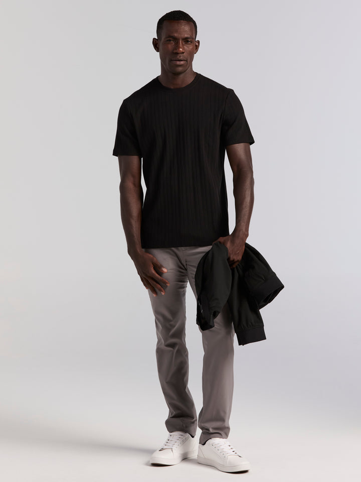 Textured Ribbed Crew Neck Tee (Black) 