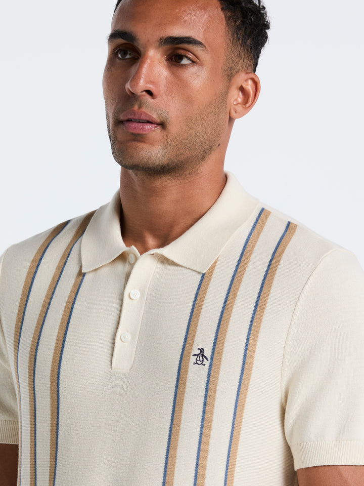 Cotton Vertical Stripe Sweater Polo (Birch) 