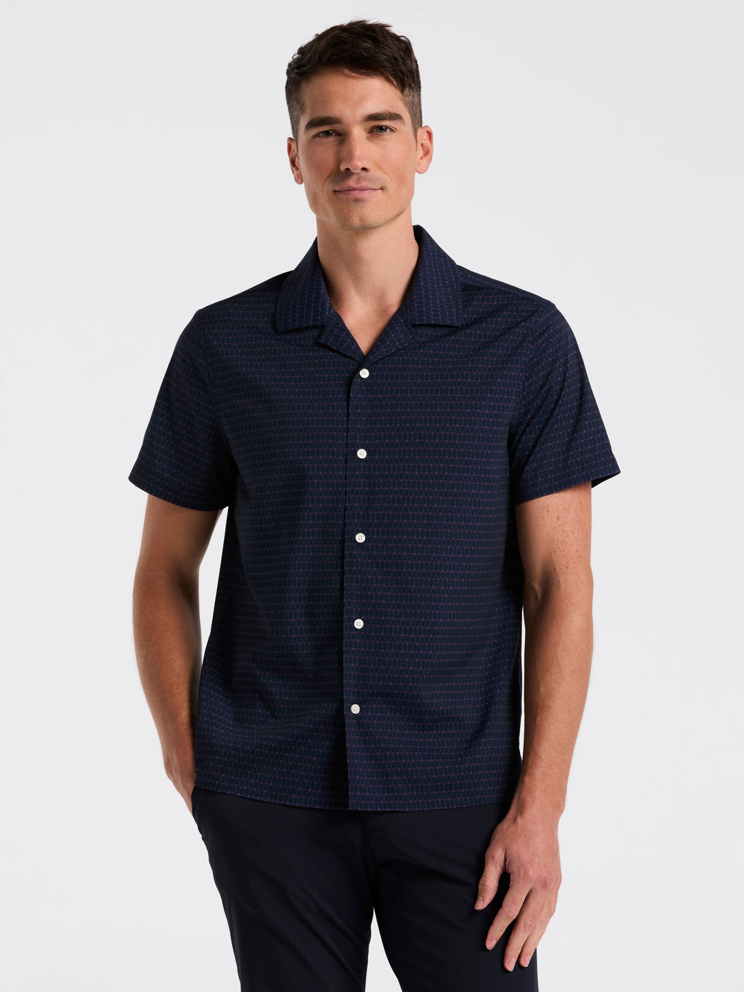 Hexagon Pop Print Camp Collar Shirt (Dark Sapphire) 
